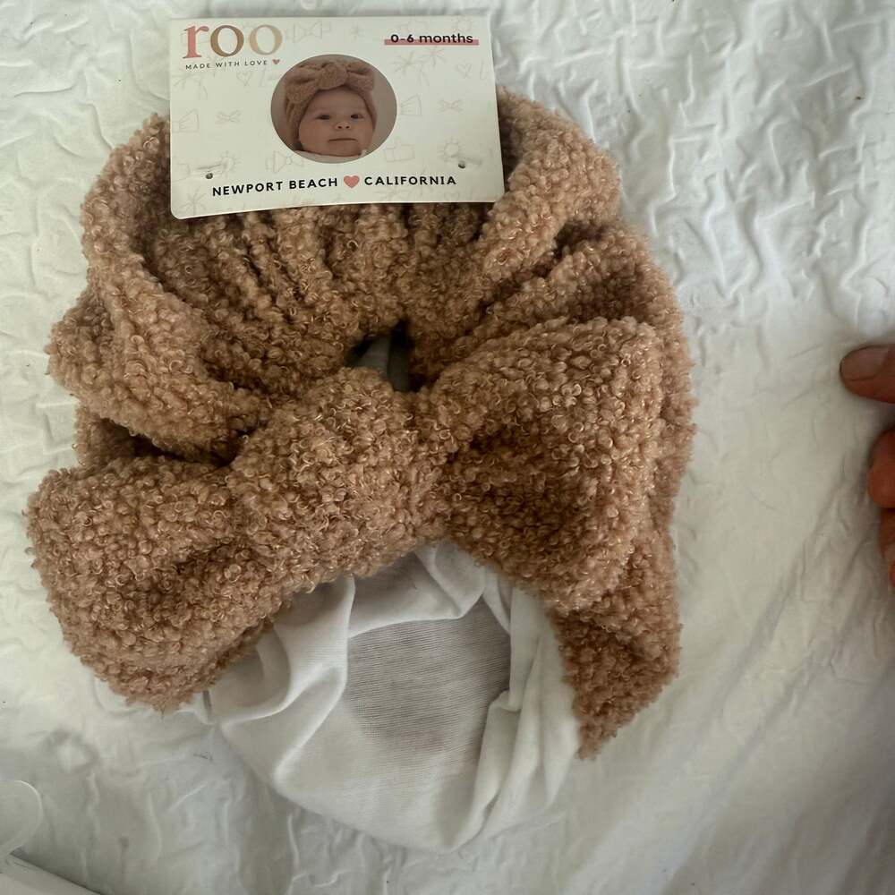 ROO Baby Turban Headwrap 0–6 Months Beige Teddy Bow | New with Tag